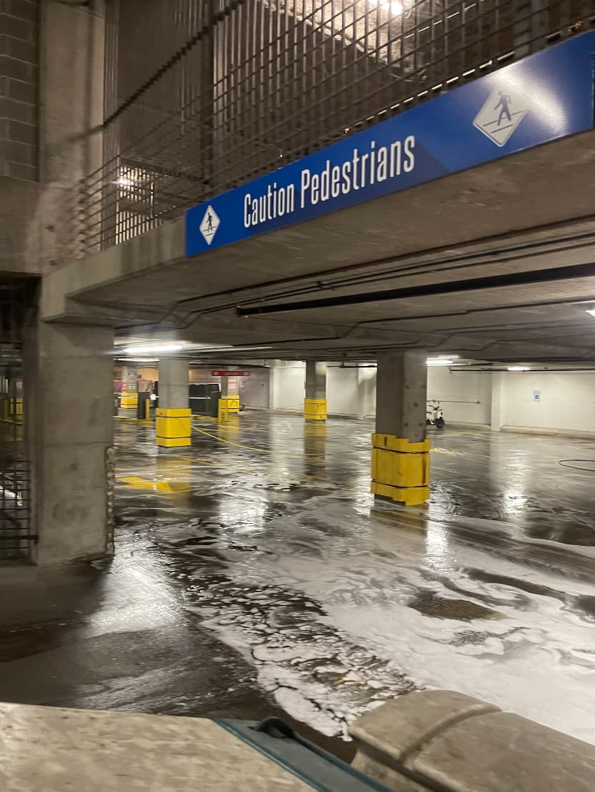 Underground Parking Lot Garage Pressure Washing in Hilton, Austin